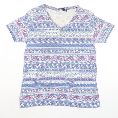 EWM Womens Multicoloured Paisley 100% Cotton Basic T-Shirt Size 10 V-Neck