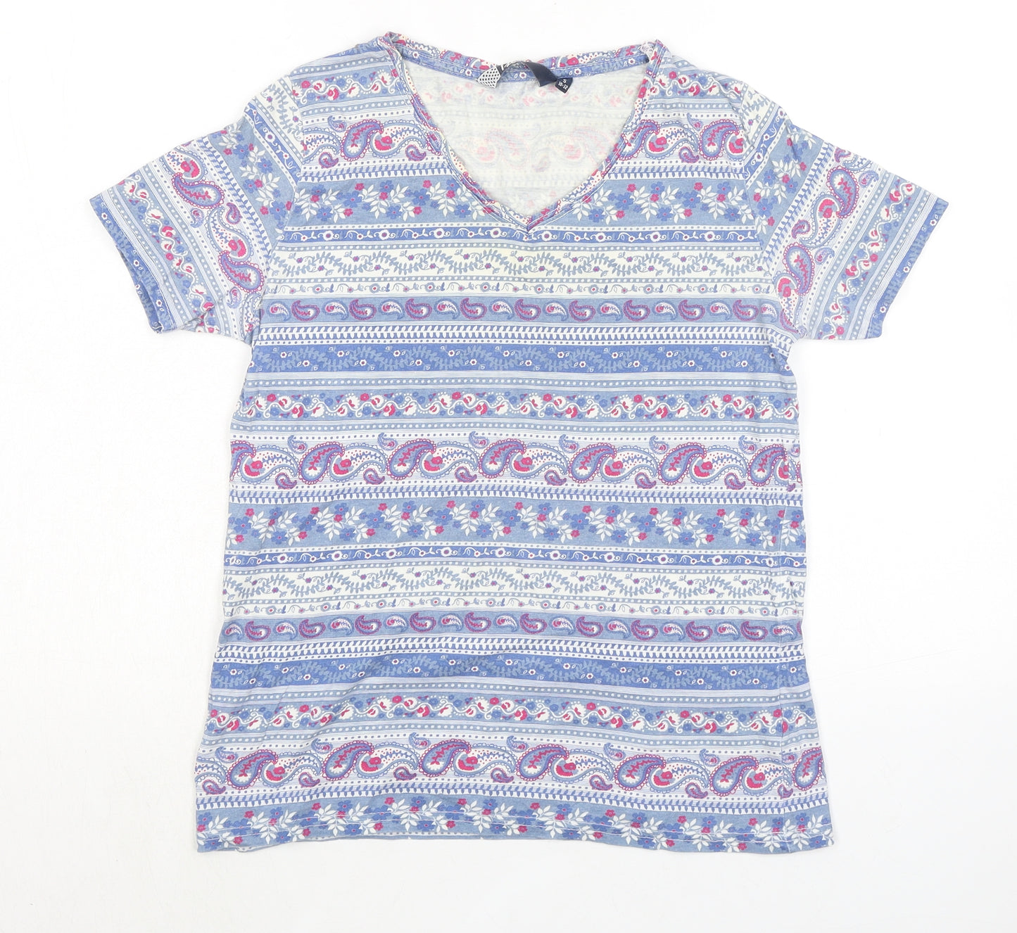 EWM Womens Multicoloured Paisley 100% Cotton Basic T-Shirt Size 10 V-Neck