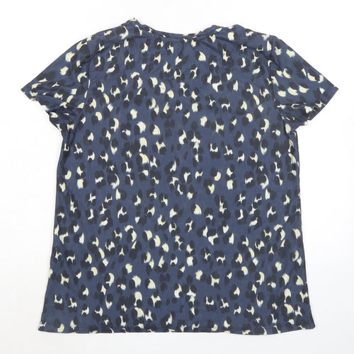 nine Womens Blue Animal Print Polyester Basic T-Shirt Size 12 Crew Neck - Leopard Print