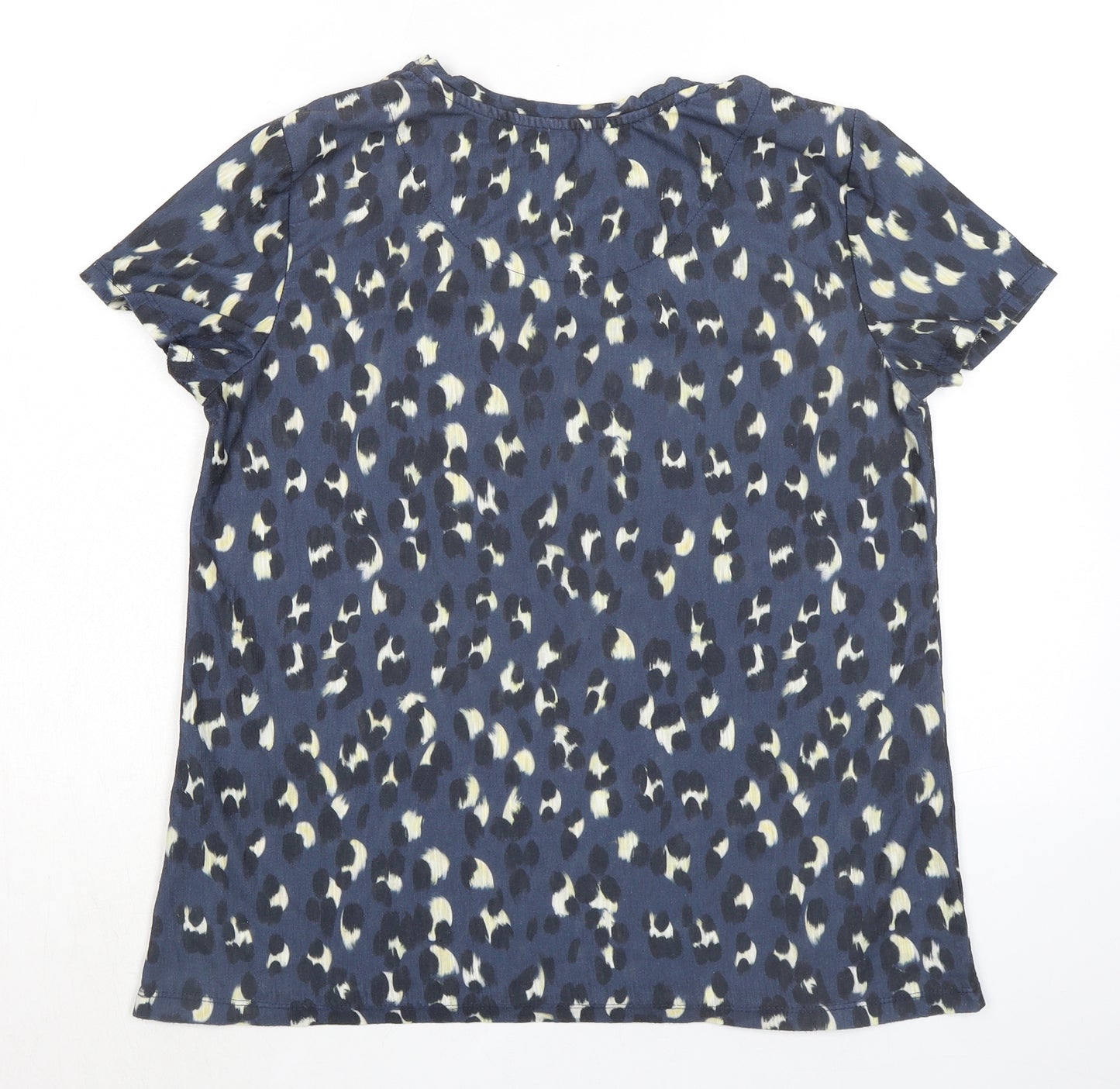 nine Womens Blue Animal Print Polyester Basic T-Shirt Size 12 Crew Neck - Leopard Print