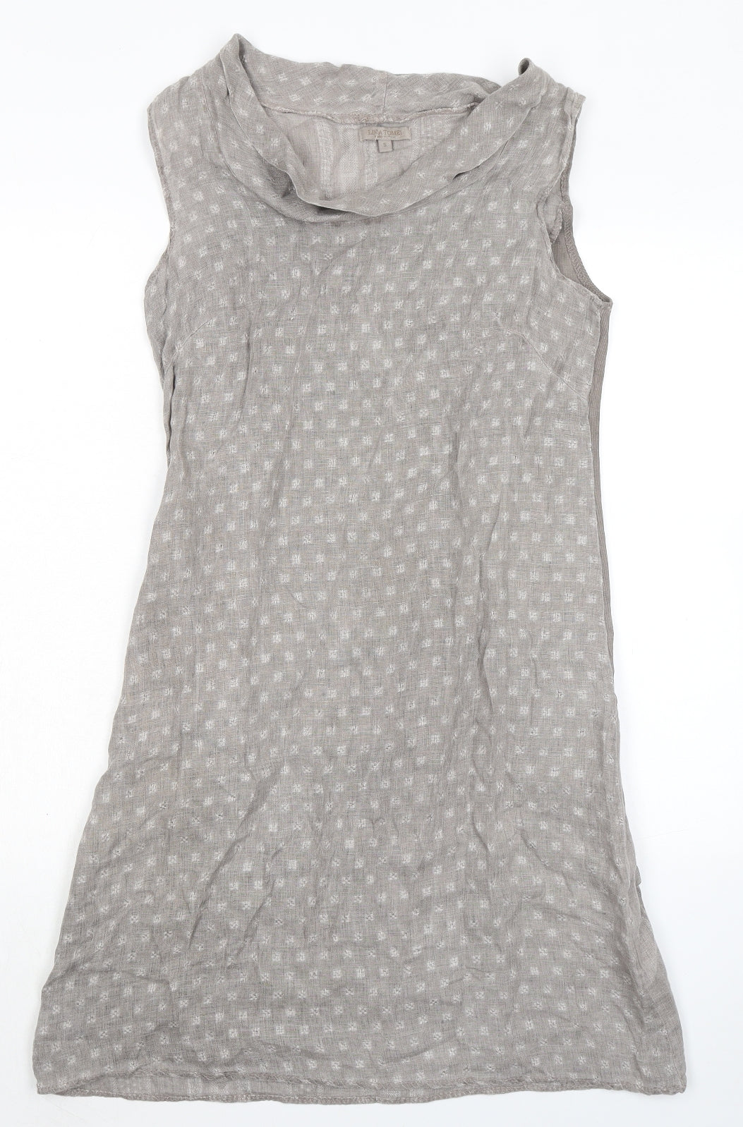 Lina Tomei Womens Grey Geometric Linen Shift Size S Boat Neck Pullover
