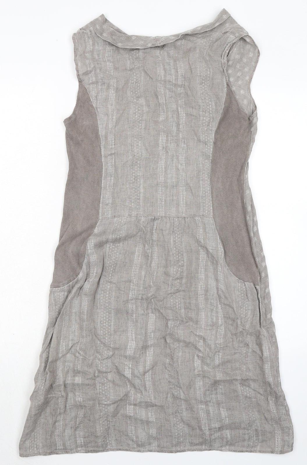 Lina Tomei Womens Grey Geometric Linen Shift Size S Boat Neck Pullover