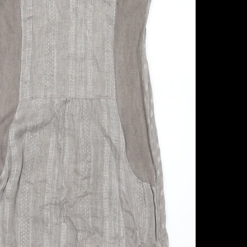 Lina Tomei Womens Grey Geometric Linen Shift Size S Boat Neck Pullover