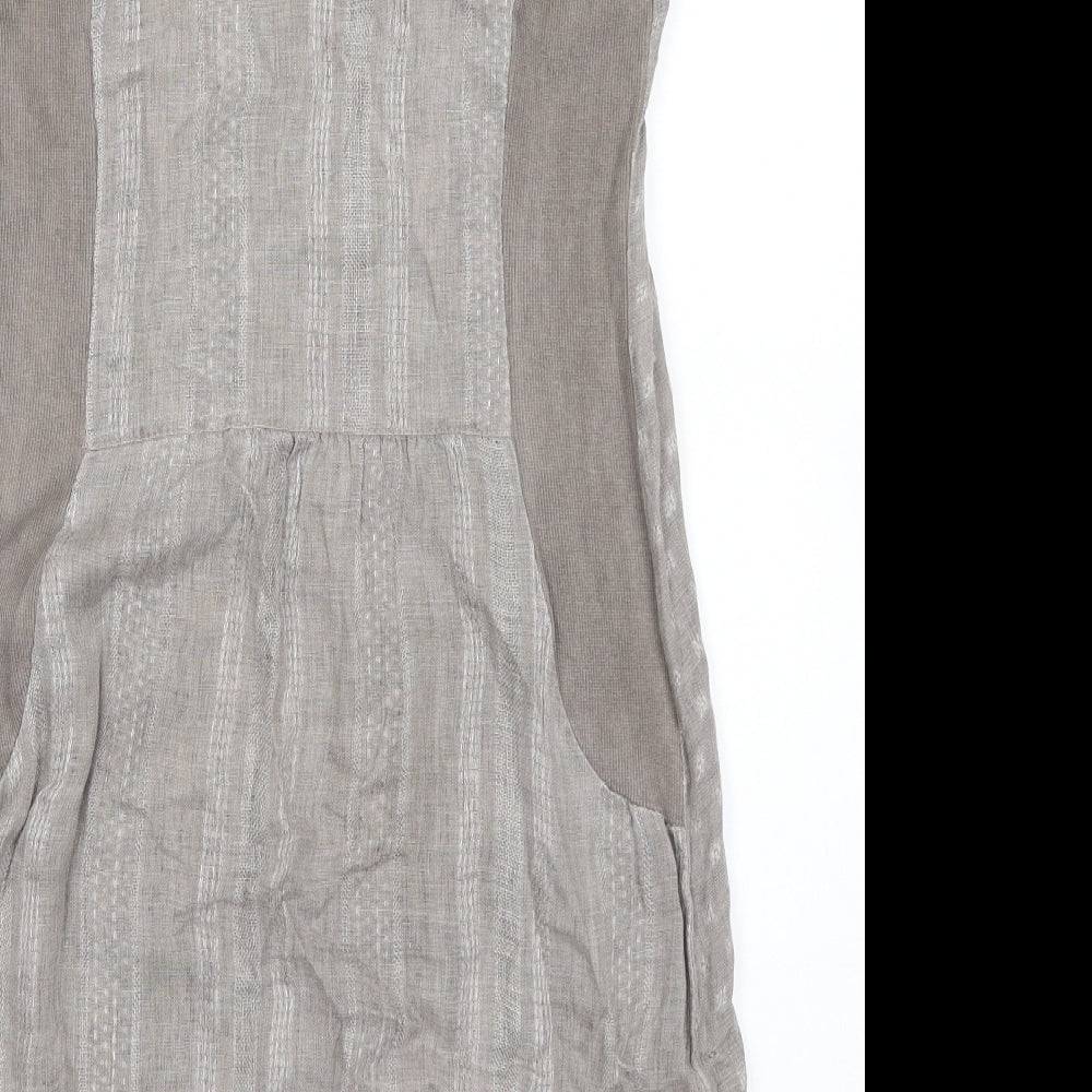 Lina Tomei Womens Grey Geometric Linen Shift Size S Boat Neck Pullover
