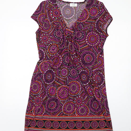 Wallis Womens Multicoloured Geometric Polyester T-Shirt Dress Size 18 V-Neck Pullover