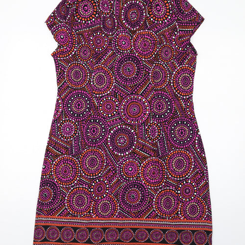 Wallis Womens Multicoloured Geometric Polyester T-Shirt Dress Size 18 V-Neck Pullover