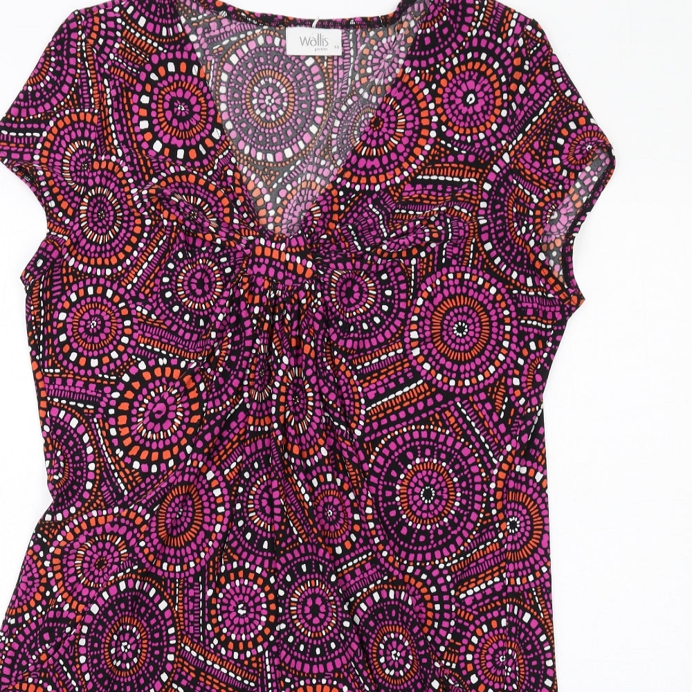Wallis Womens Multicoloured Geometric Polyester T-Shirt Dress Size 18 V-Neck Pullover