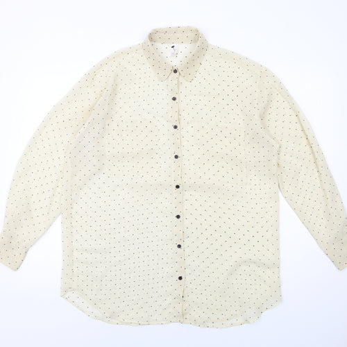 American Apparel Womens Ivory Polka Dot Polyester Basic Button-Up One Size Collared