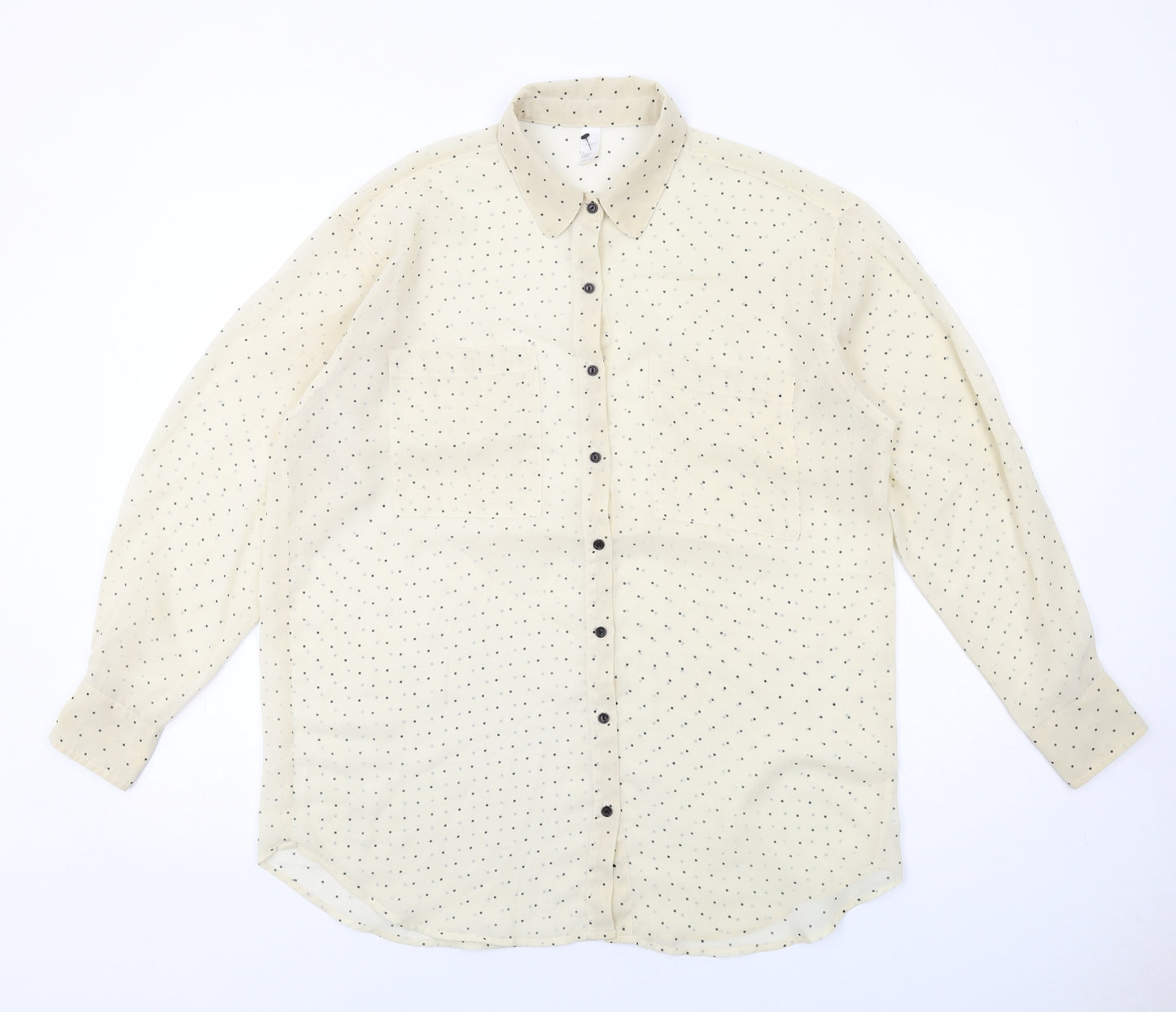 American Apparel Womens Ivory Polka Dot Polyester Basic Button-Up One Size Collared