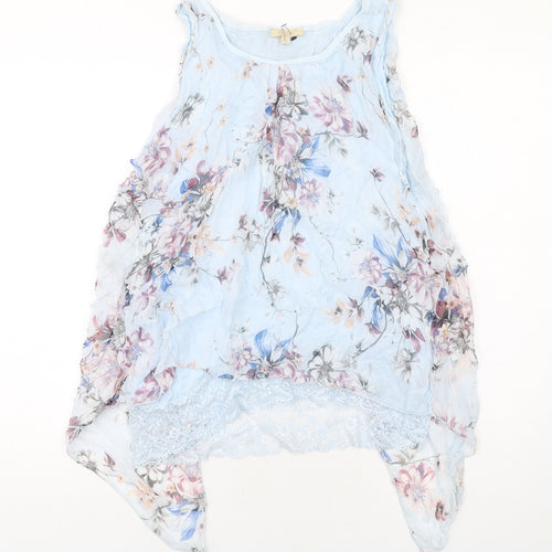 Giusy Womens Blue Floral Polyester Basic Tank Size M Boat Neck - Asymmetric
