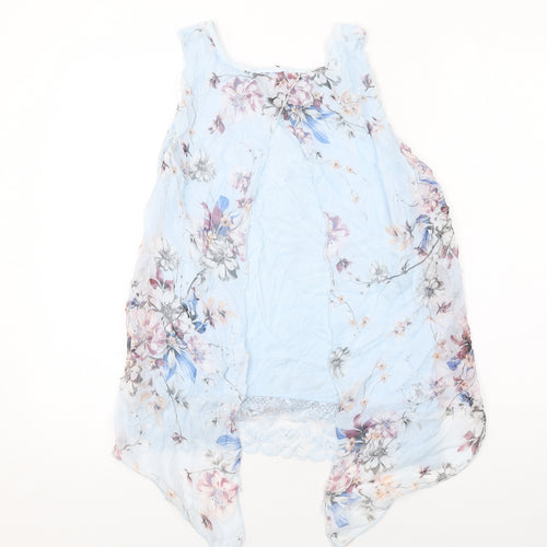 Giusy Womens Blue Floral Polyester Basic Tank Size M Boat Neck - Asymmetric