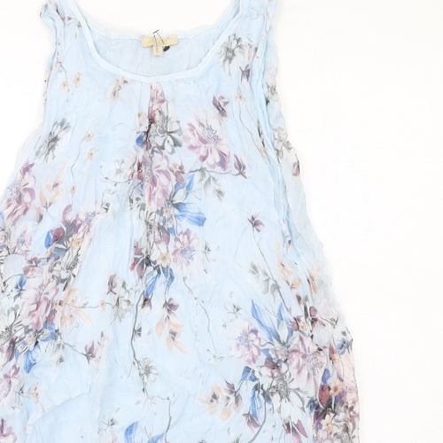 Giusy Womens Blue Floral Polyester Basic Tank Size M Boat Neck - Asymmetric