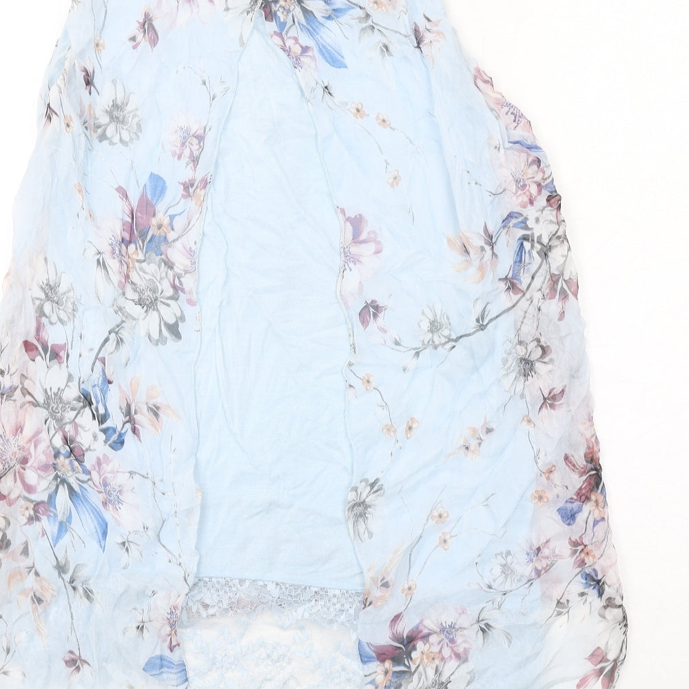 Giusy Womens Blue Floral Polyester Basic Tank Size M Boat Neck - Asymmetric