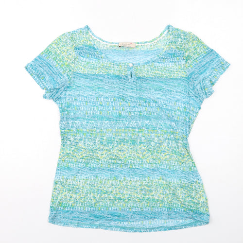 Per Una Womens Multicoloured Geometric Cotton Basic T-Shirt Size 14 Round Neck
