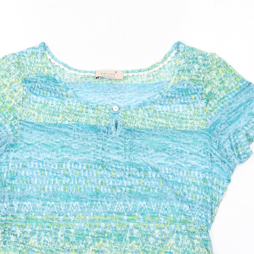 Per Una Womens Multicoloured Geometric Cotton Basic T-Shirt Size 14 Round Neck