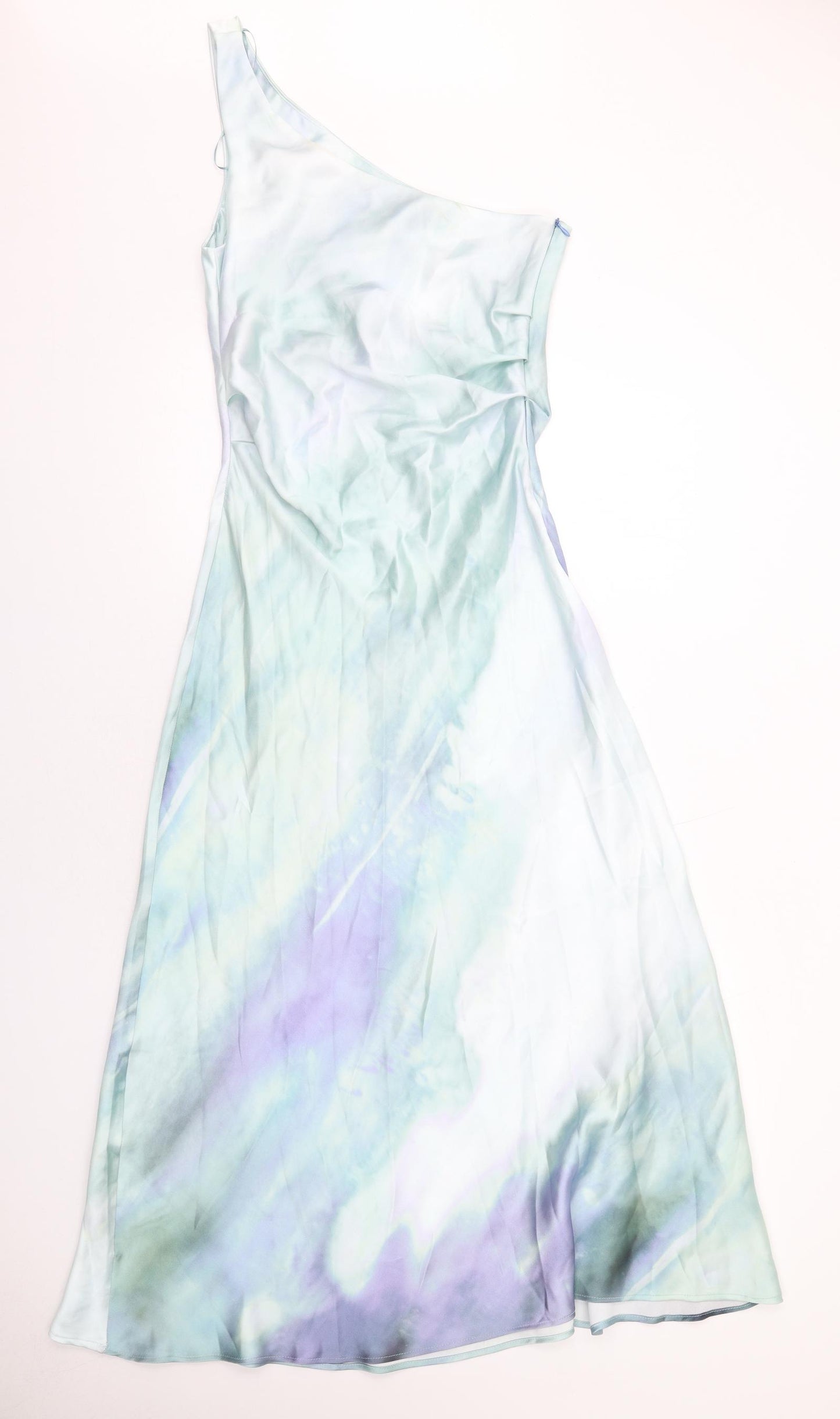 Zara Womens Multicoloured Geometric Polyester Slip Dress Size M One Shoulder Zip