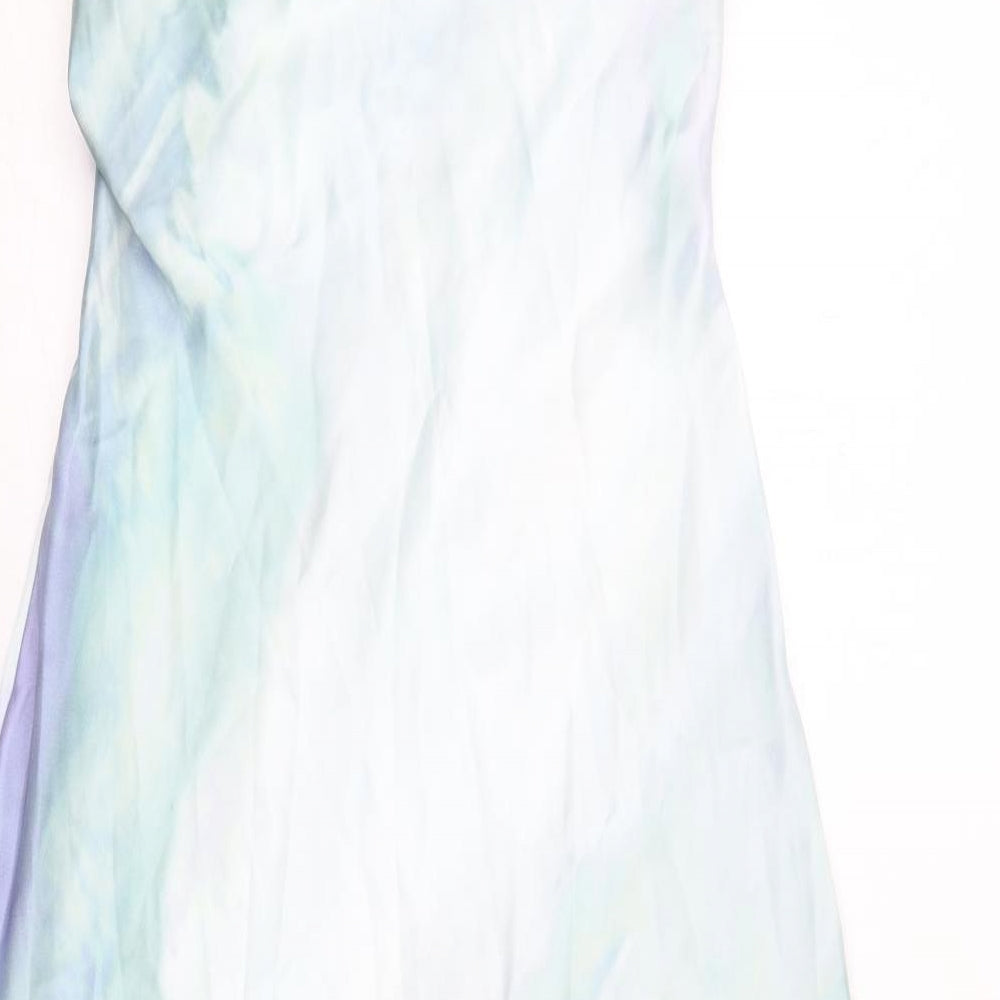 Zara Womens Multicoloured Geometric Polyester Slip Dress Size M One Shoulder Zip