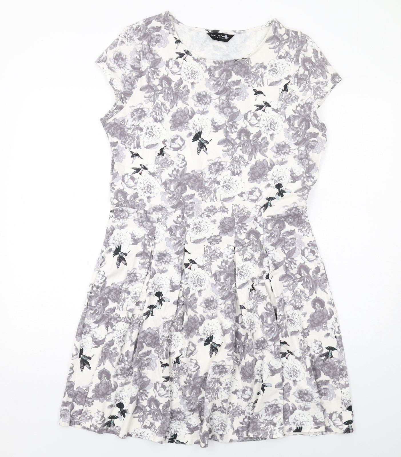Dorothy Perkins Womens Grey Floral Cotton A-Line Size 18 Round Neck Pullover