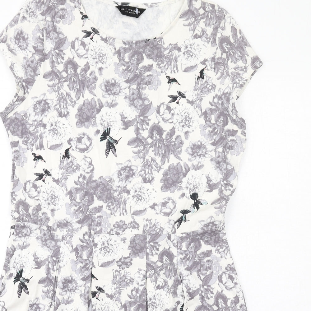 Dorothy Perkins Womens Grey Floral Cotton A-Line Size 18 Round Neck Pullover