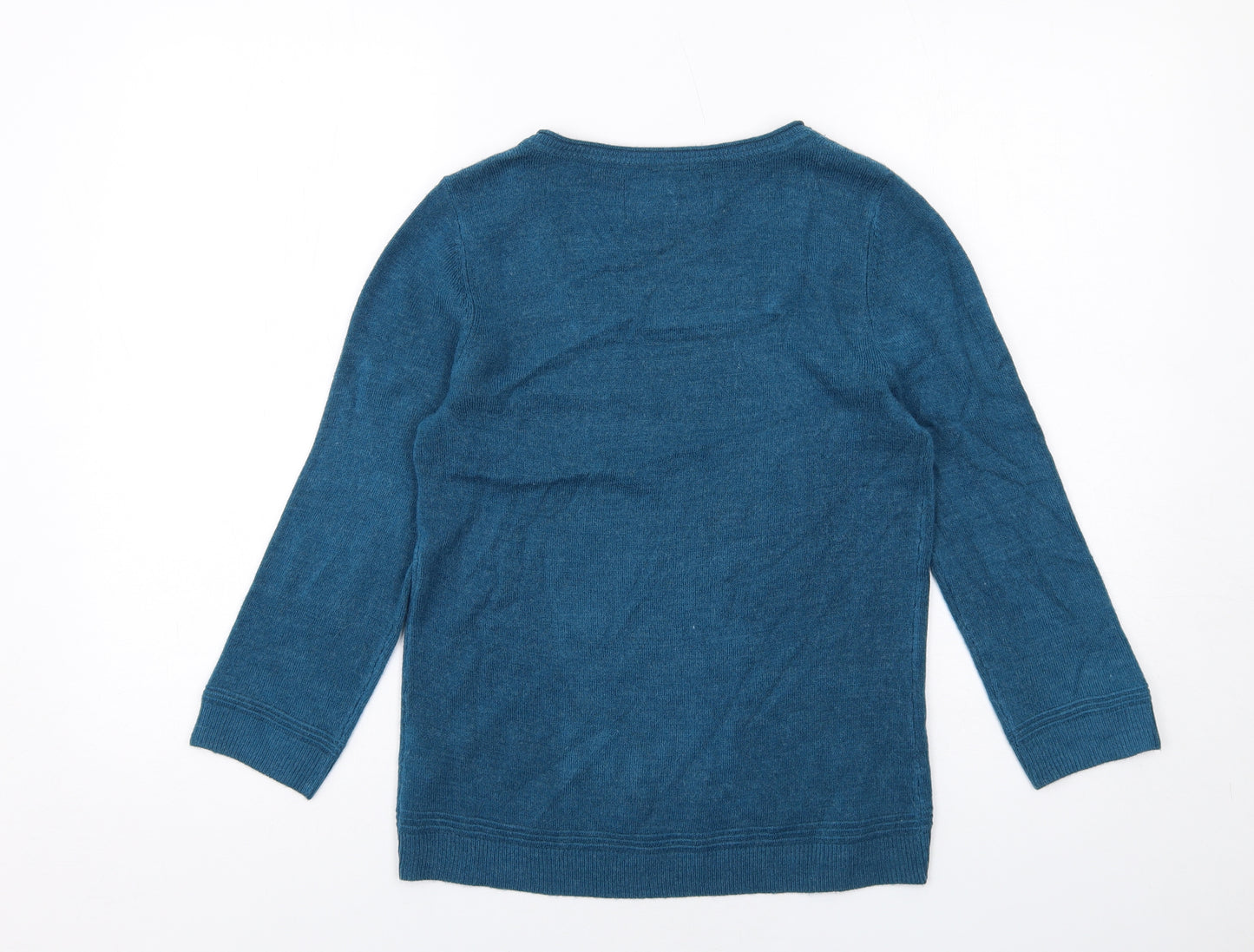 Maine Womens Blue Square Neck Acrylic Pullover Jumper Size 10