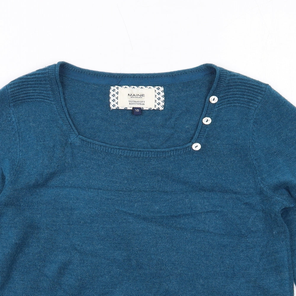 Maine Womens Blue Square Neck Acrylic Pullover Jumper Size 10