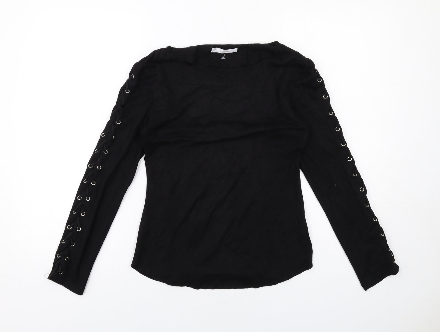 MC Lorene Womens Black Polyester Basic T-Shirt Size M Round Neck