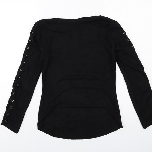MC Lorene Womens Black Polyester Basic T-Shirt Size M Round Neck