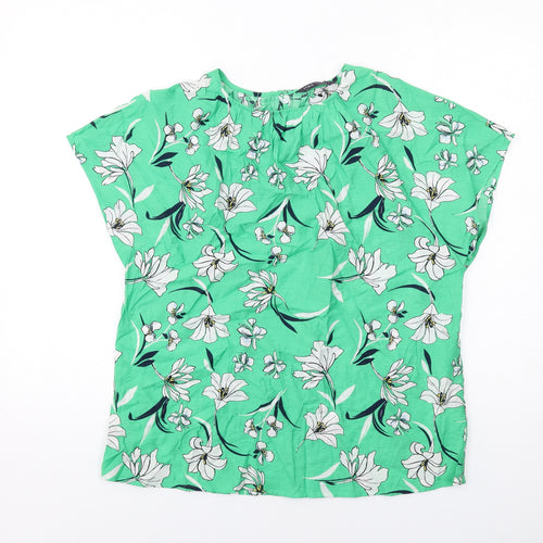 Marks and Spencer Womens Green Floral Viscose Basic Blouse Size 10 Round Neck