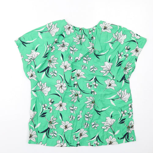 Marks and Spencer Womens Green Floral Viscose Basic Blouse Size 10 Round Neck