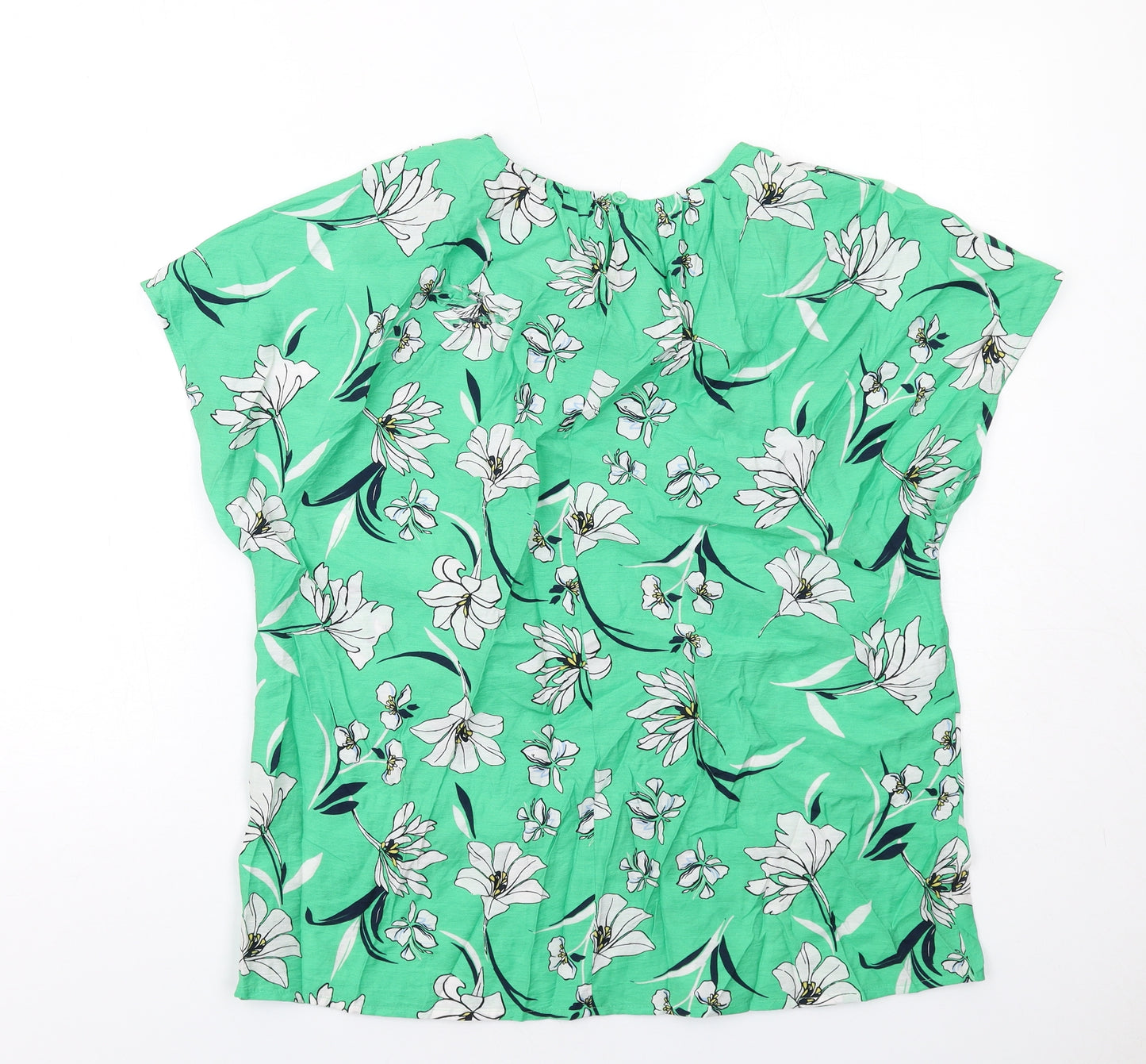 Marks and Spencer Womens Green Floral Viscose Basic Blouse Size 10 Round Neck