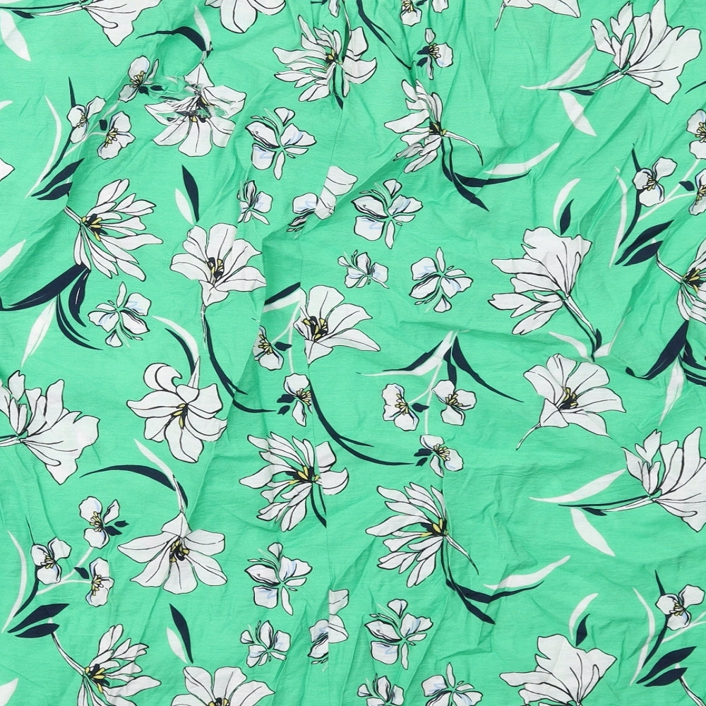 Marks and Spencer Womens Green Floral Viscose Basic Blouse Size 10 Round Neck