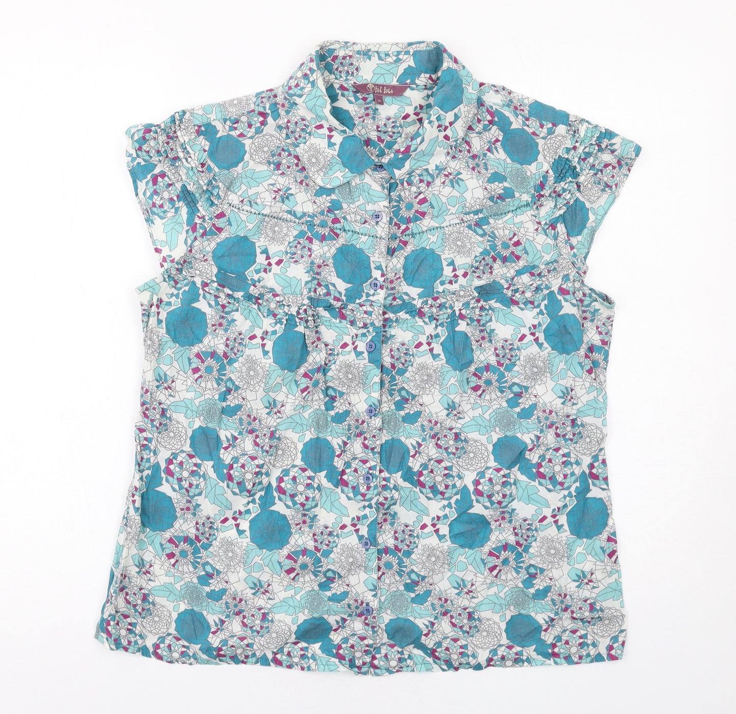 Fat Face Womens Multicoloured Geometric Cotton Basic Button-Up Size 16 Collared