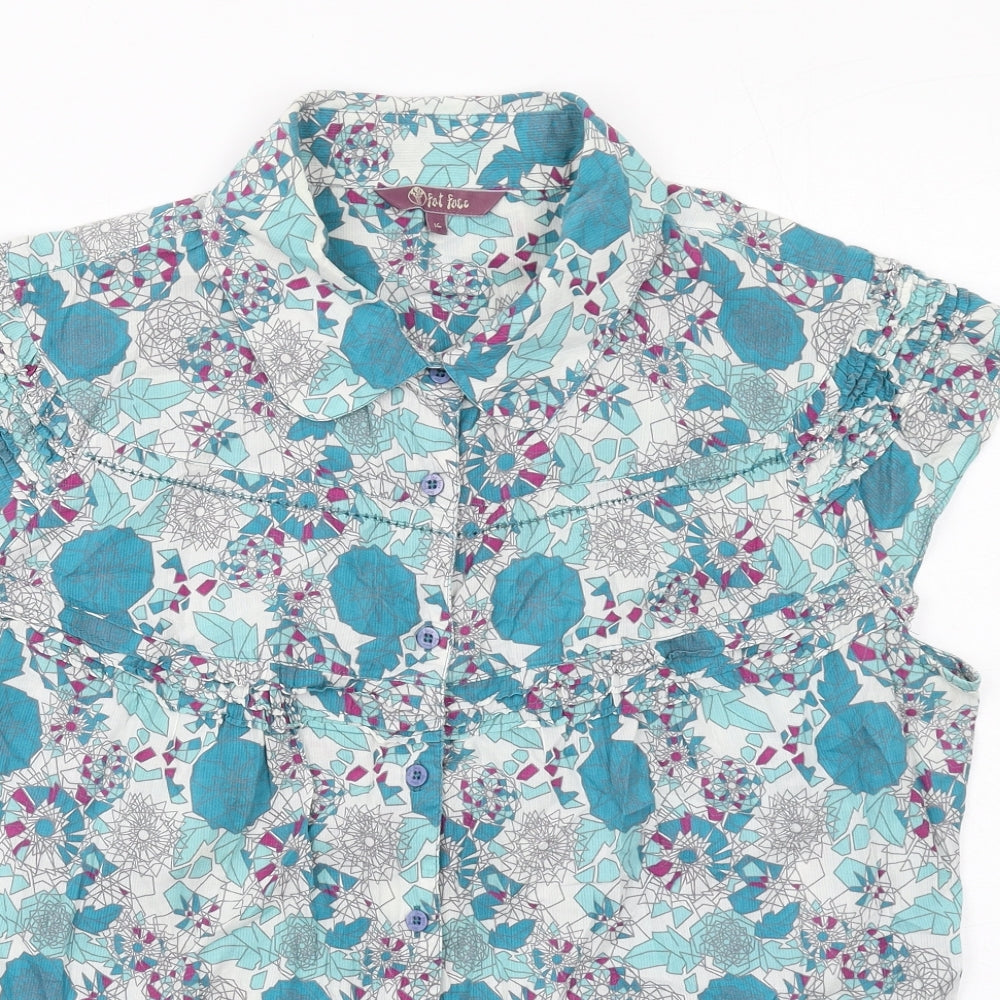 Fat Face Womens Multicoloured Geometric Cotton Basic Button-Up Size 16 Collared