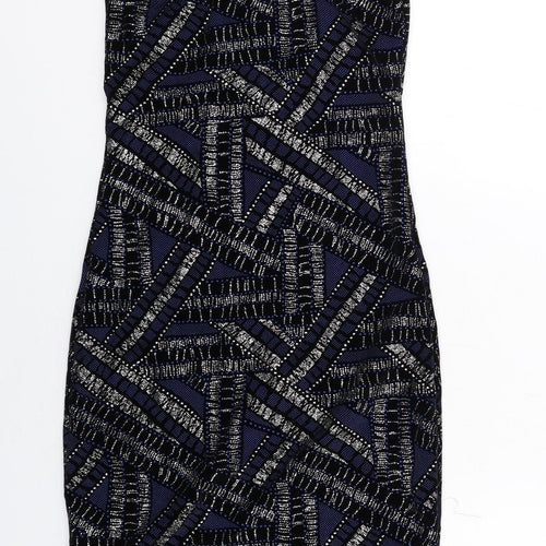 Doll Womens Black Geometric Polyester Shift Size 10 V-Neck Pullover