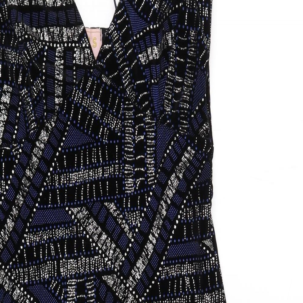 Doll Womens Black Geometric Polyester Shift Size 10 V-Neck Pullover