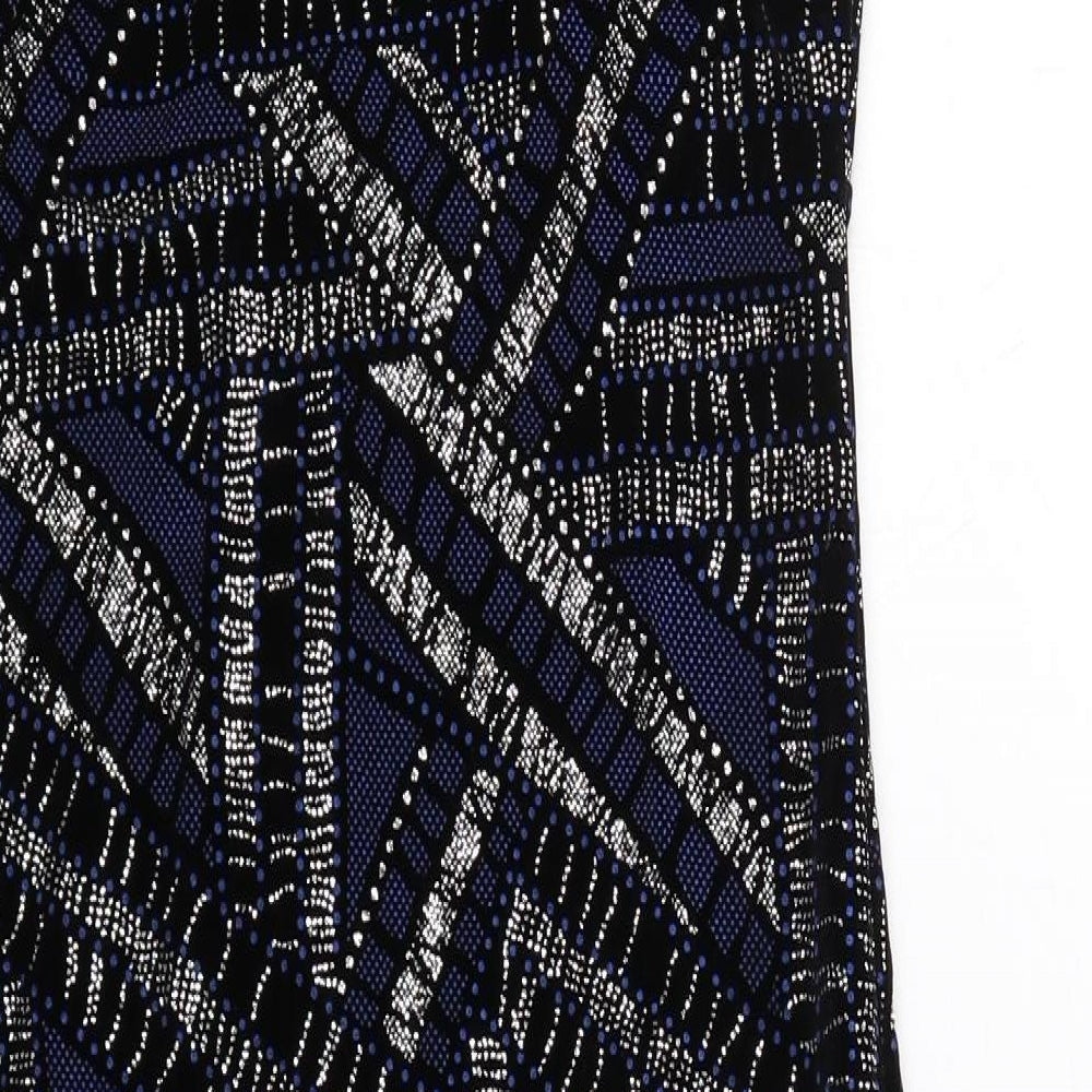 Doll Womens Black Geometric Polyester Shift Size 10 V-Neck Pullover