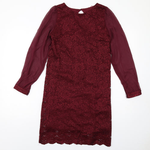 Dorothy Perkins Womens Red Polyester Shift Size 8 Round Neck Button