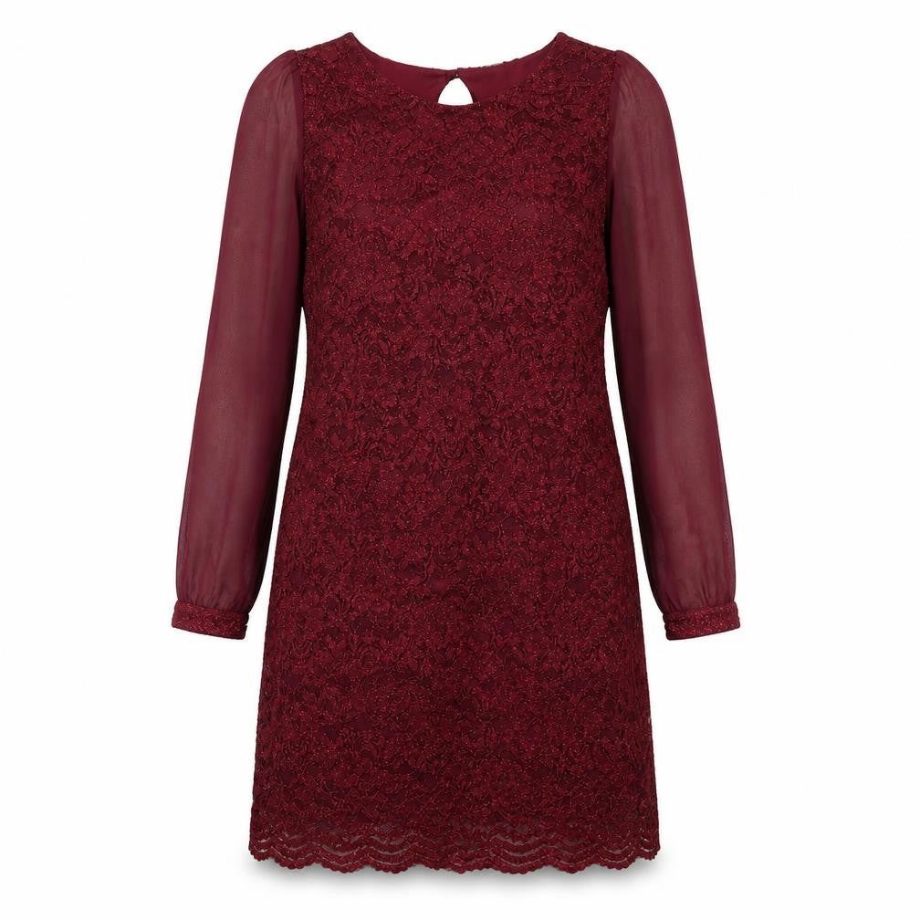 Front view of Dorothy Perkins women’s red polyester shift, size UK 8, round neck button