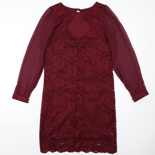 Dorothy Perkins Womens Red Polyester Shift Size 8 Round Neck Button