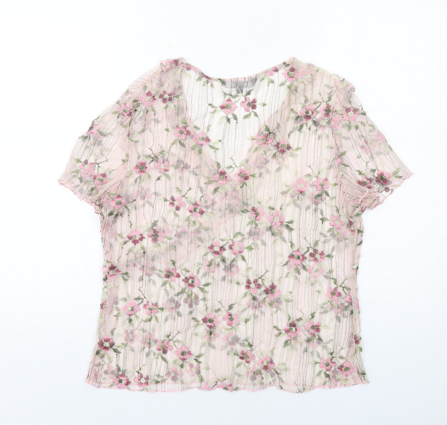 Debenhams Womens Pink Floral Polyester Basic Blouse Size 14 V-Neck