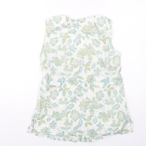 EAST Womens Multicoloured Floral Linen Basic Tank Size 10 Round Neck