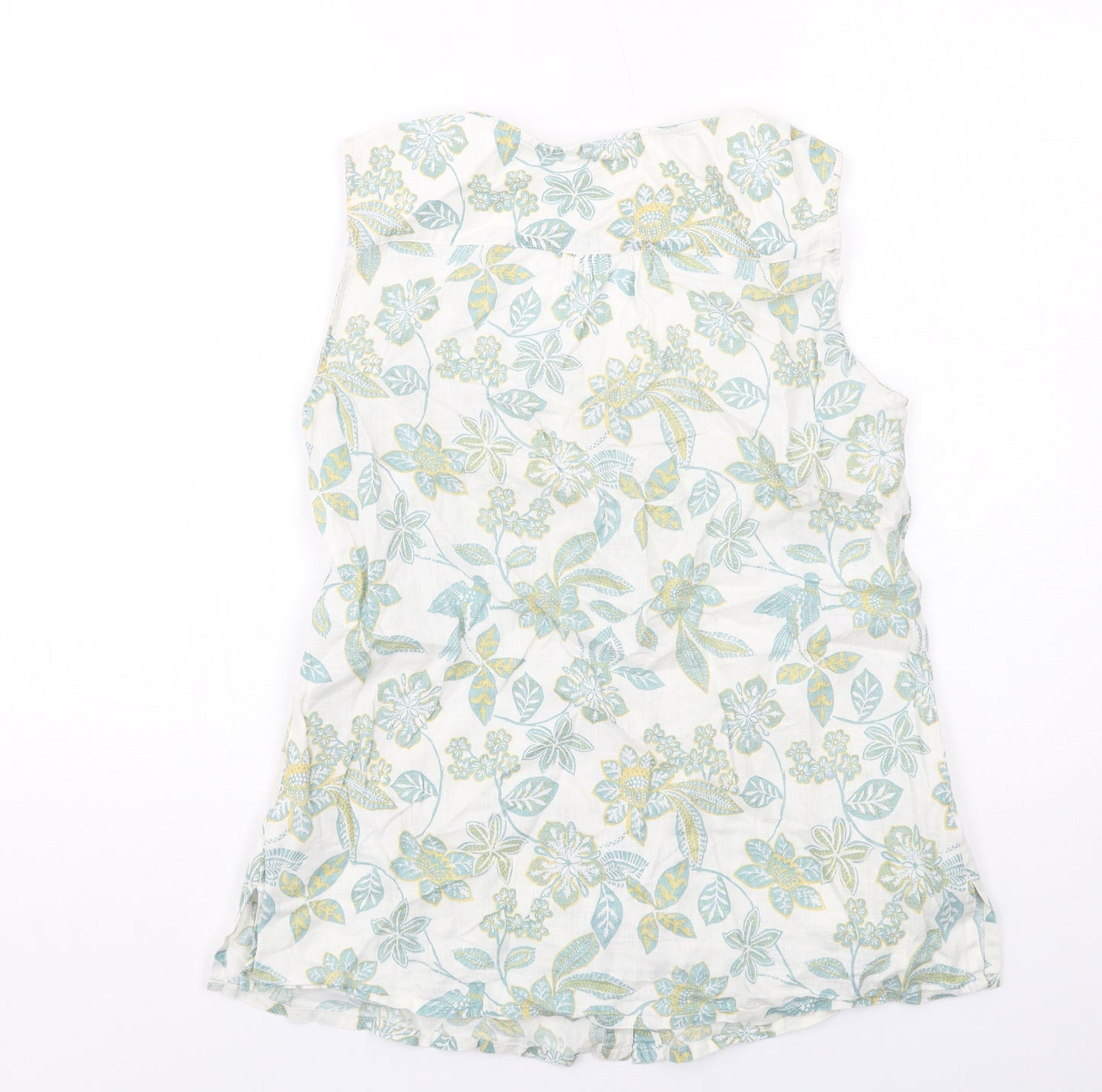 EAST Womens Multicoloured Floral Linen Basic Tank Size 10 Round Neck