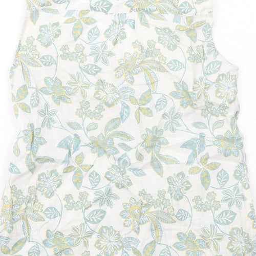 EAST Womens Multicoloured Floral Linen Basic Tank Size 10 Round Neck