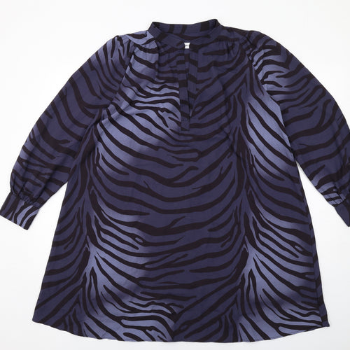 Mango Womens Blue Geometric Polyester A-Line Size S Mock Neck Pullover