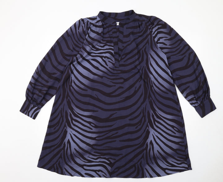 Mango Womens Blue Geometric Polyester A-Line Size S Mock Neck Pullover