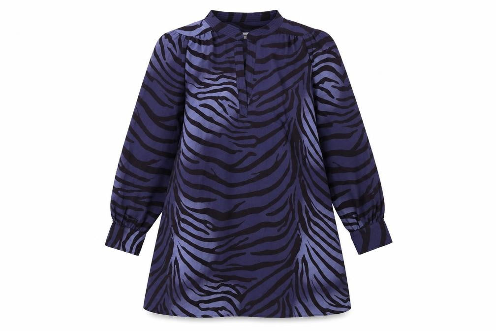 Mango Womens Blue Geometric Polyester A-Line Size S Mock Neck Pullover