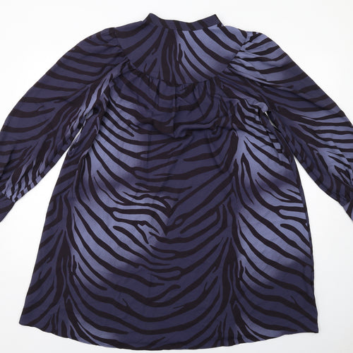 Mango Womens Blue Geometric Polyester A-Line Size S Mock Neck Pullover