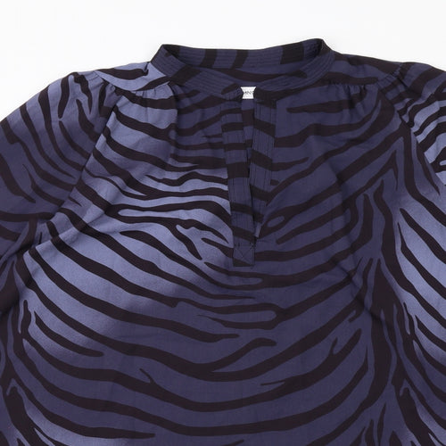 Mango Womens Blue Geometric Polyester A-Line Size S Mock Neck Pullover