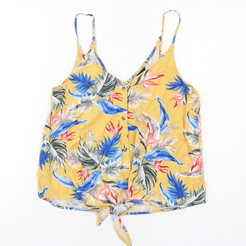 New Look Womens Yellow Geometric Viscose Basic Tank Size 8 V-Neck