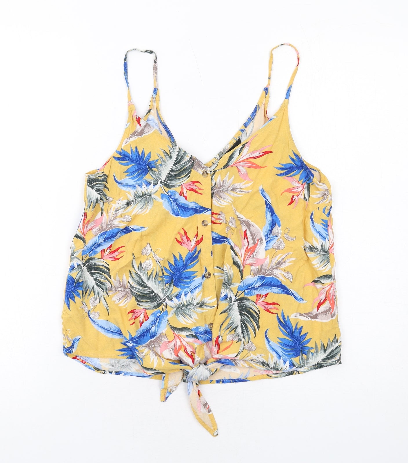 New Look Womens Yellow Geometric Viscose Basic Tank Size 8 V-Neck